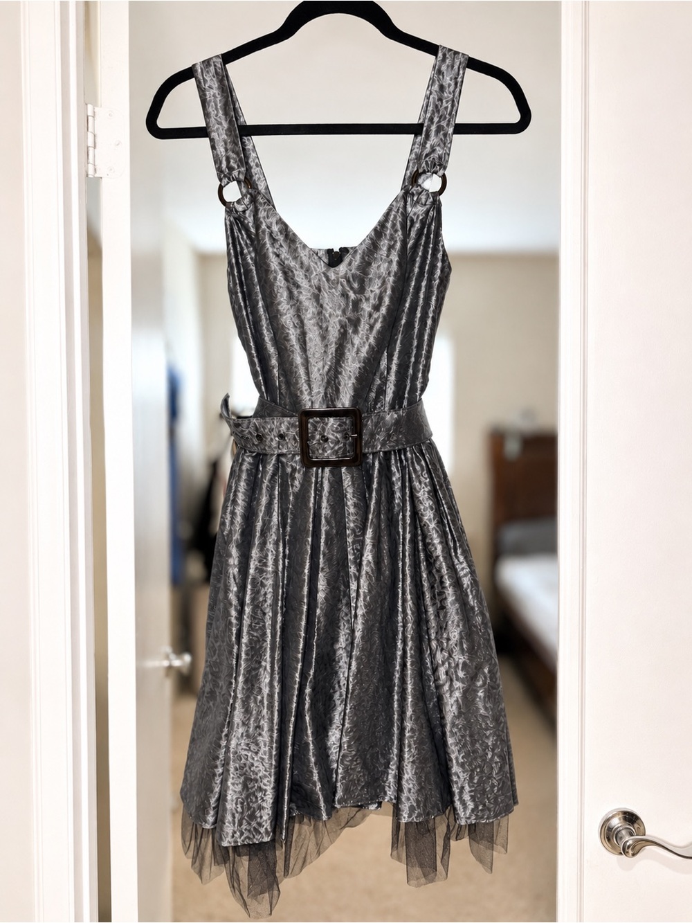 Betsey Johnson Silver Belted Dress